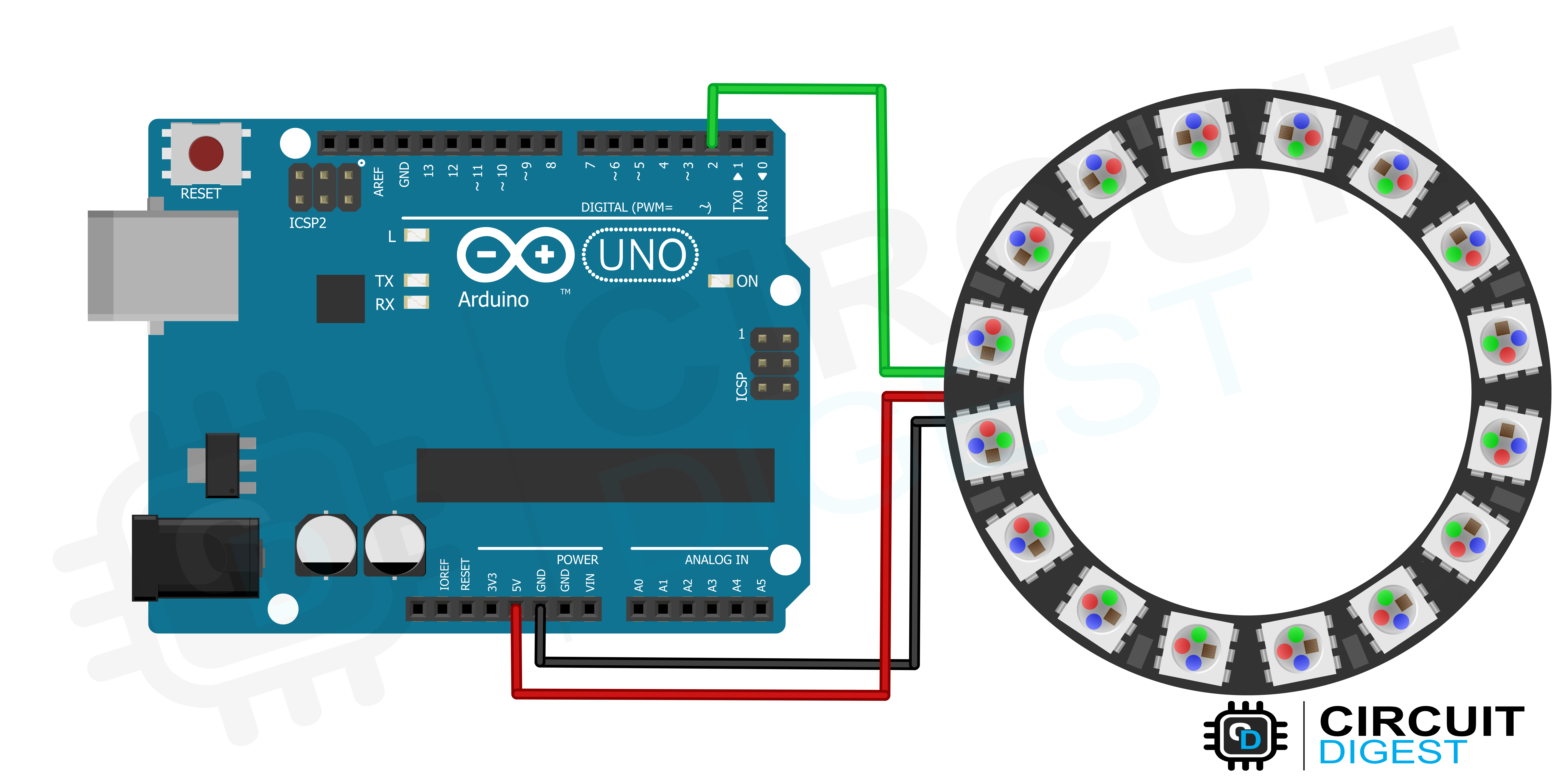 Interfacing Addressable RGB LED with Arduino — wiring diagram